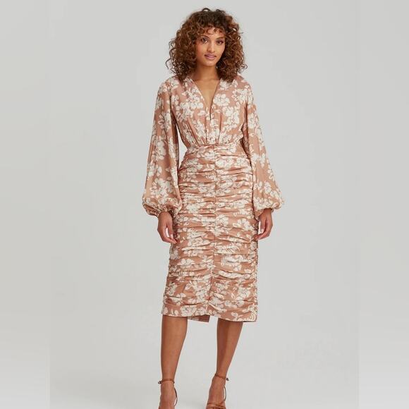 NWT Keepsake The Label Rosa Long Ballon Sleeve Floral Midi Dress Size 8 (AUS 12) - Picture 1 of 13